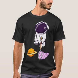 Astronaut die een planeet vangt met een Geviste au T-shirt
