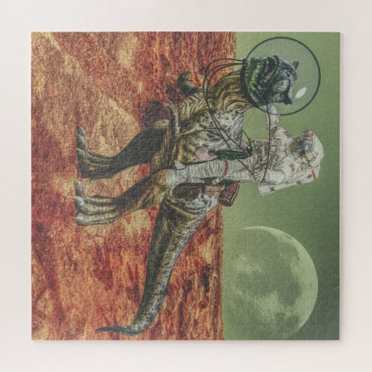 Astronaut die een T-Rex op Mars rijdt Legpuzzel (Horizontaal)