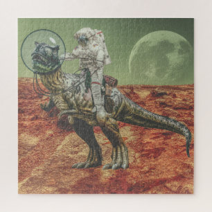 Astronaut die een T-Rex op Mars rijdt Legpuzzel
