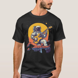 Astronaut die gitaar speelt in de ruimte t-shirt