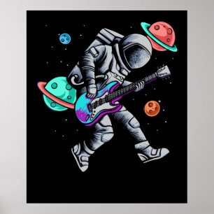 Astronaut die Guitar Space Planets Musicus speelt Poster