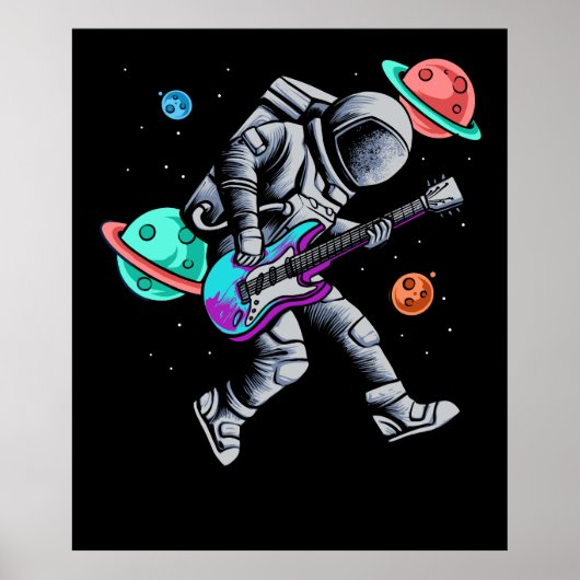 Astronaut die Guitar Space Planets Musicus speelt Poster (Voorkant)