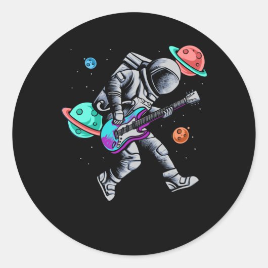 Astronaut die Guitar Space Planets Musicus speelt Ronde Sticker (Voorkant)