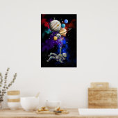 Astronaut die in de ruimte drijft met ballonnen poster (Keuken)