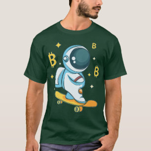 Astronaut die op Bitcoin-skateboard Cryptovaluta r T-shirt