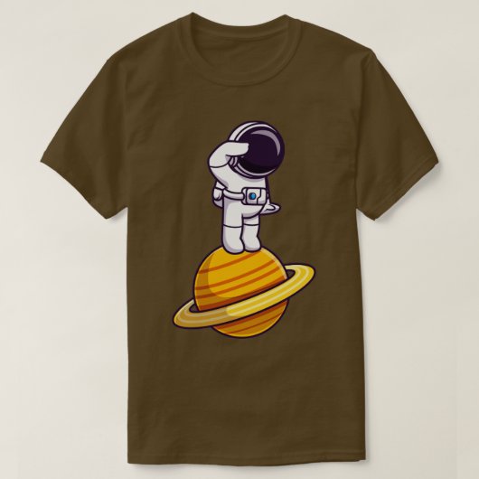 Astronaut die op de Cartoon van de planeet staat T-shirt (Design voorkant)