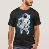 Astronaut die Platenspelers DJ speelt in ruimteste T-shirt (Voorkant)