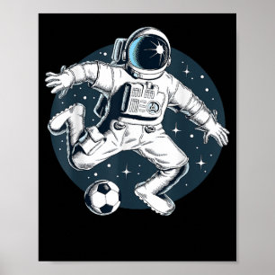 Astronaut die Voetbal speelt in Buitenspatie Grafi Poster