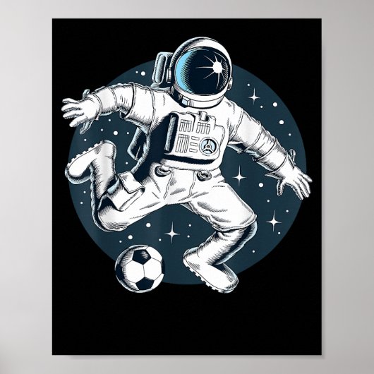 Astronaut die Voetbal speelt in Buitenspatie Grafi Poster (Voorkant)