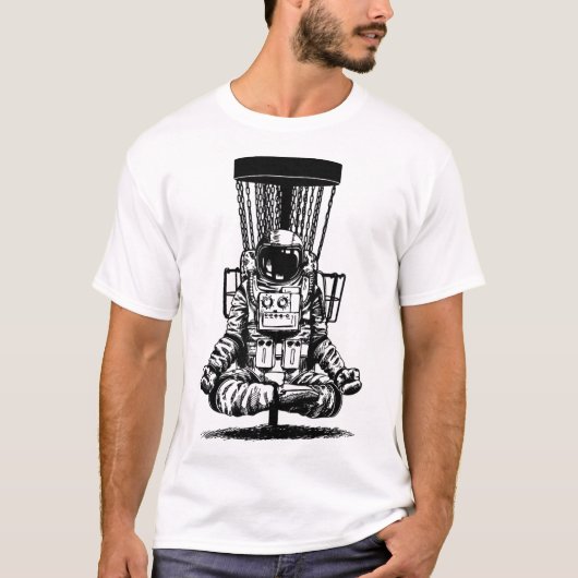 Astronaut Disc Golf Yoga Schets T-shirt (Voorkant)