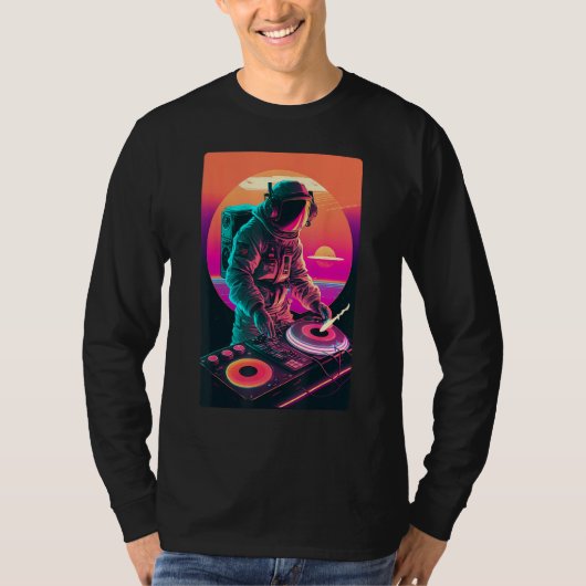 Astronaut DJ DJing in Space EDM cool Vaporwave Gra T-shirt (Voorkant)