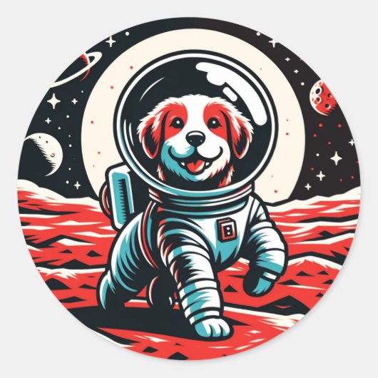 Astronaut Dog - Cosmic Canine Space Adventure Ronde Sticker (Voorkant)