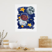 Astronaut Dog Waterverf Space Stars Planet Kinder Poster (Keuken)