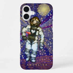 Astronaut Drawing Came hier voor Music Cool Space iPhone 16 Plus Hoesje