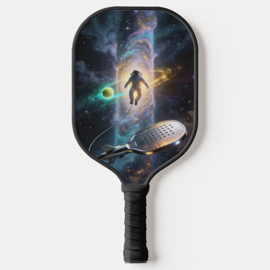 Astronaut Drijft Onder de Kosmische Pickleball Zon Paddle (Voorkant)
