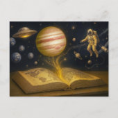 Astronaut drijft uit kosmisch verhaalboek feestdagenkaart (Voorkant)