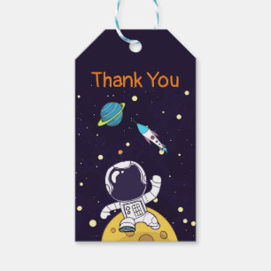 Astronaut drijvend in de ruimte dank u cadeaulabel