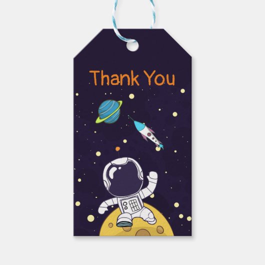 Astronaut drijvend in de ruimte dank u cadeaulabel (Voorkant)