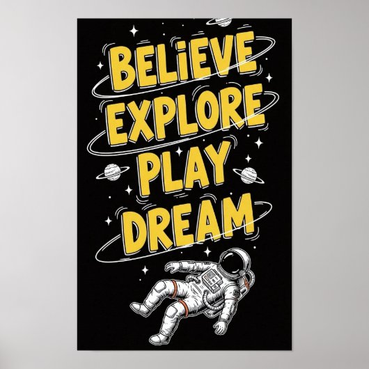 Astronaut Drijvend in de Ruimte Dromerige Kosmisch Poster (Voorkant)