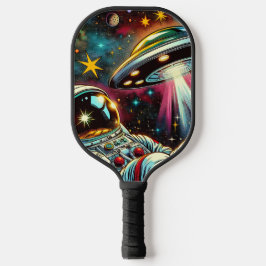 Astronaut Drijvend in de ruimte met een UFO Ai Art Pickleball Paddle