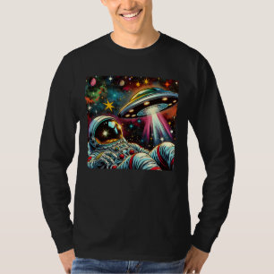 Astronaut Drijvend in de ruimte met een UFO Ai Art T-shirt