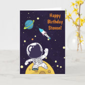 Astronaut drijvend in de ruimte verjaardag kaart (Gele Bloem)