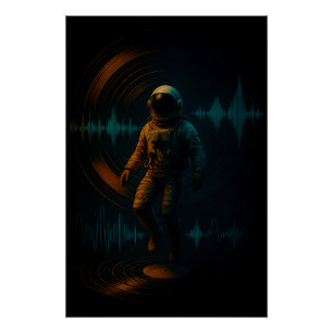 Astronaut drijvend in Glitchwave Sound Art Perfect Poster
