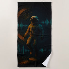 Astronaut drijvend in Glitchwave Sound Art Strandlaken
