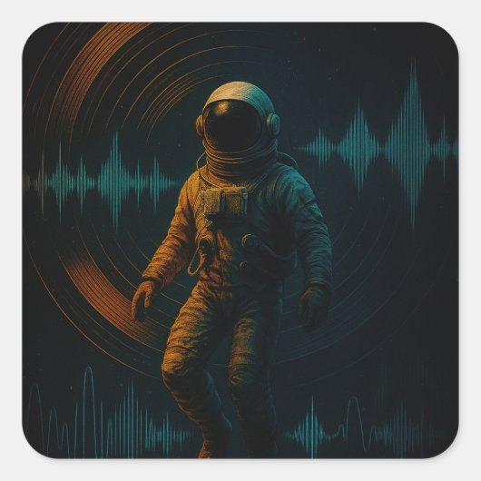 Astronaut drijvend in Glitchwave Sound Art Vierkante Sticker (Voorkant)