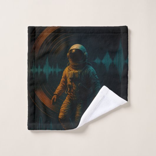 Astronaut drijvend in Glitchwave Sound Art Washandje (Wasdoekje)