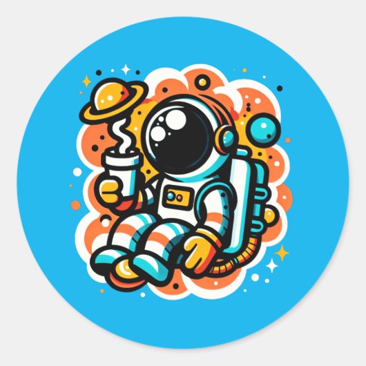 Astronaut Drink koffie - cafeïne in de ruimte Ronde Sticker (Voorkant)