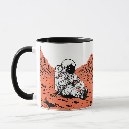 Astronaut Drinking Coffee on Mars - Minimal Design Mok (Links)