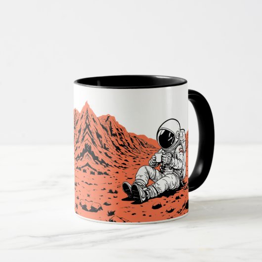 Astronaut Drinking Coffee on Mars - Minimal Design Mok (Voorkant rechts)