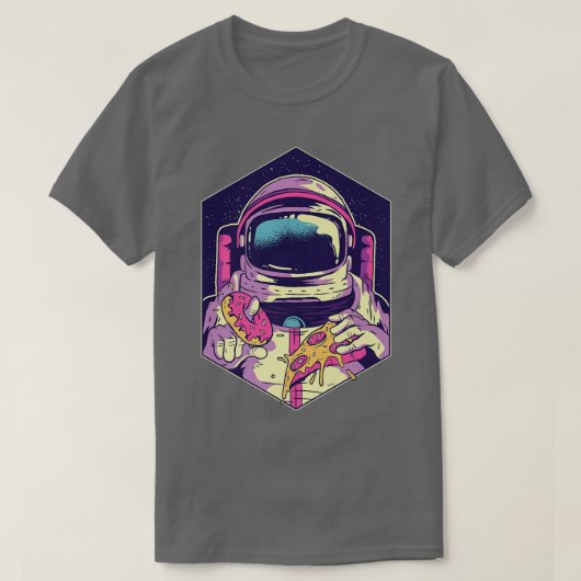 Astronaut Eating Donut and Pizza Space Walking T-shirt (Design voorkant)