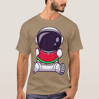 Astronaut Eating Watermeloen Fruitfruit Cartoon T-shirt