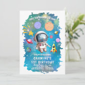 Astronaut eerste reis rond zon 1e verjaardag kaart (Staand voorkant)