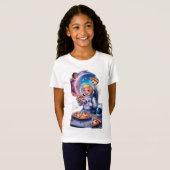 Astronaut eet pizza in de ruimte. t-shirt (Voorkant volledig)
