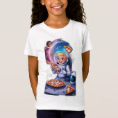 Astronaut eet pizza in de ruimte. t-shirt (Voorkant)