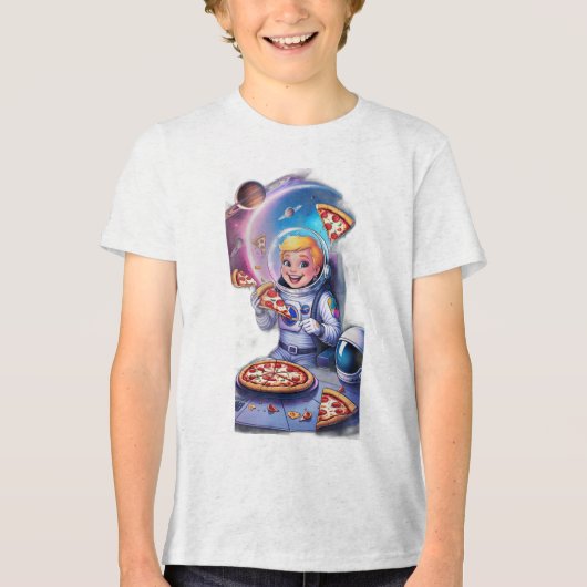 Astronaut eet pizza in de ruimte. Tri-Blend shirt (Voorkant)