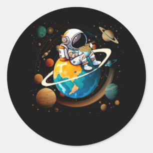 Astronaut eet Ramen anime uit de ruimte Japans N Ronde Sticker