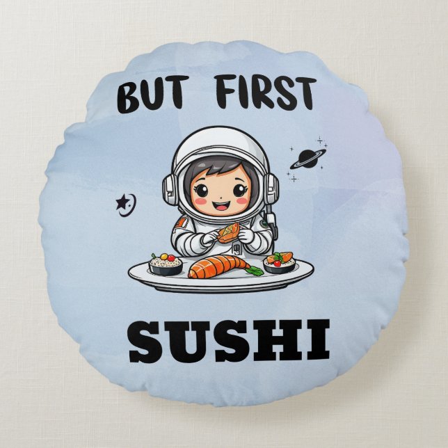 Astronaut eet sushi rond kussen (Voorkant)