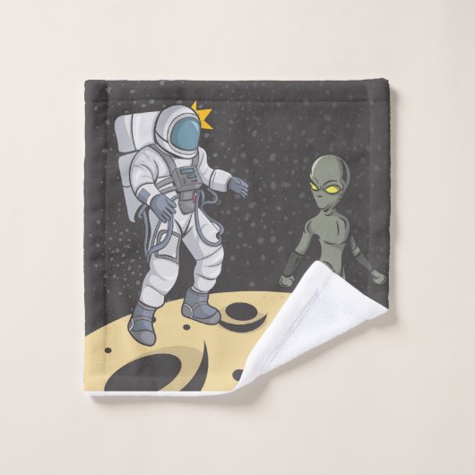 Astronaut en alien bad handdoek (Wasdoekje)