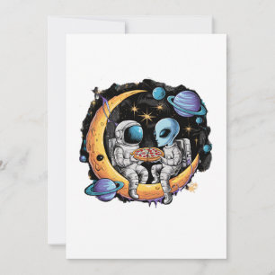 Astronaut en Alien Geniet van een Slice Kaart