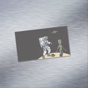 Astronaut en alien magnetisch visitekaartje