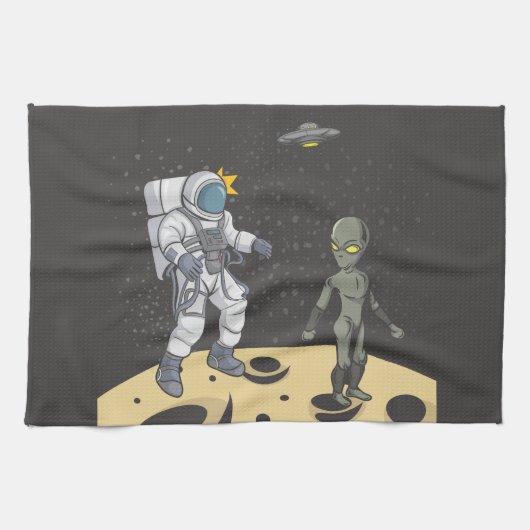 Astronaut en alien     theedoek (Horizontaal)