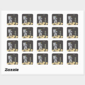 Astronaut en alien vierkante sticker (Vel)
