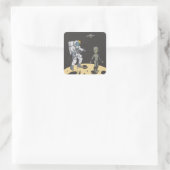 Astronaut en alien vierkante sticker (Tas)