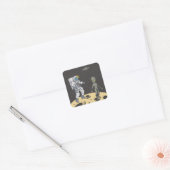 Astronaut en alien vierkante sticker (Envelop)