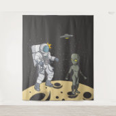 Astronaut en alien    wandkleed (Voorkant)