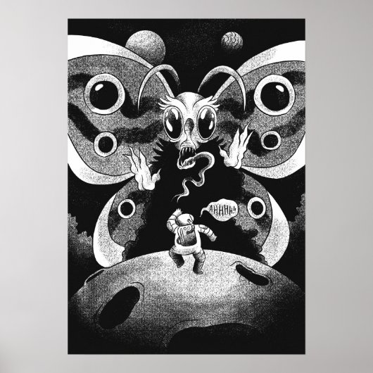 Astronaut en angstaanjagende vlinder poster (Voorkant)